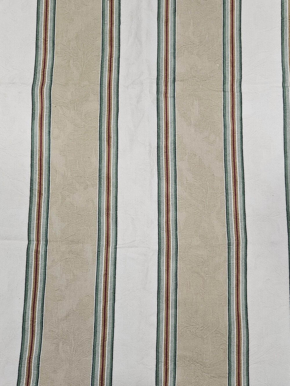 VTG Waverly CAPULET STRIPE Screen Print Fabric Cream Tan Green Red 90s 53 x 42"
